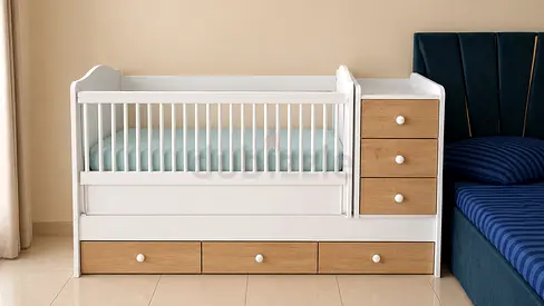 3-in-1 Convertible Baby Crib with Integrated Drawers and Changing Dresser