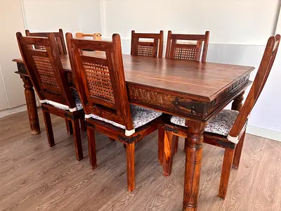 Solid Wood Carved Dining Table with 6 Chairs