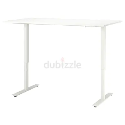 White standing height-adjustable office desk table clean modern standing desk
