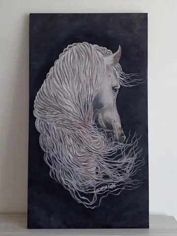 Original Horse Portrait Painting on Canvas — Elegant White Stallion