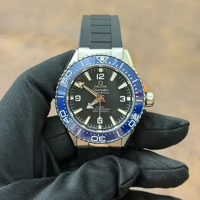 Omega Seamaster Planet Ocean Men's Automatic Watch - Blue Bezel, Rubber Strap