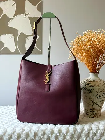 YSL (Saint Laurent) Burgundy Leather Shoulder Bag - Large Hobo