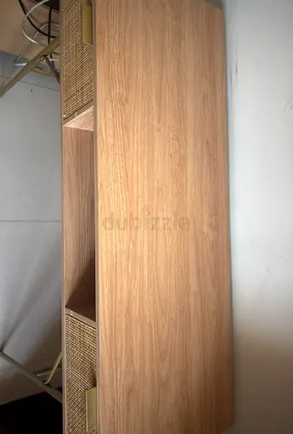 Oak TV Unit / Entertainment Cabinet with Woven Drawer Fronts