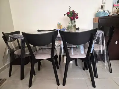 Wooden 6-seater Dining Table with Chairs - Good Condition