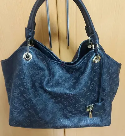 Black leather LV style tote bag