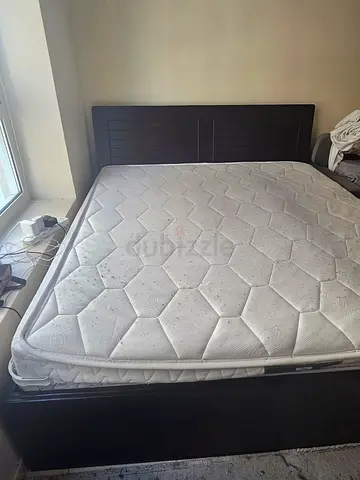 Wooden bed frame with double mattress - good sturdy frame