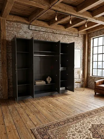 Large 4-door Wardrobe / Armoire in Dark Finish — brand new