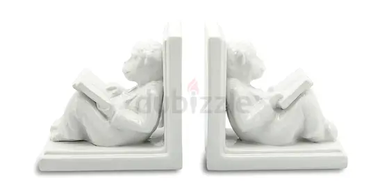 Ceramic Monkey Bookends – Pair, White Decorative Book Supports