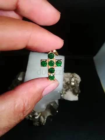 Gold-tone Cross Pendant with Beautiful Colombian Emerlad Gemstones