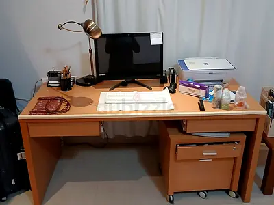 Wooden Office Desk 160x80cm with Drawers & Rolling Drawer Unit