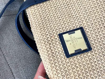 Blue-trim Woven Straw Crossbody Bag by Atlantis - Good Condition