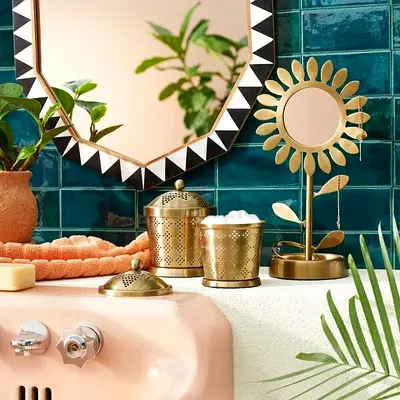 Decorative Wood-Resin Wall Mirror – 45 cm x 60 cm – Brown – Opal House with Jungalow Design