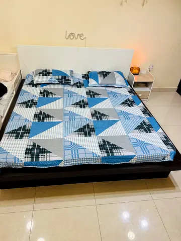 Queen size bed frame with headboard and mattress (used)