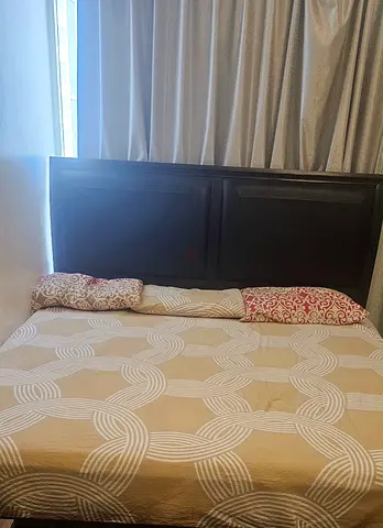 Queen size bed frame with headboard - dark wood, good condition