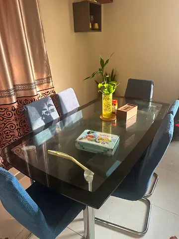 Glass Top Dining Table with 6Upholstered Chairs - Good Condition