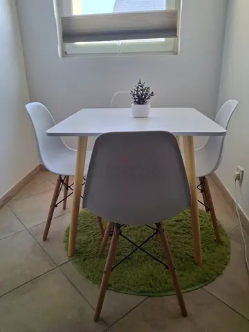 White Scandinavian Dining Table with 4 Chairs - Compact Set