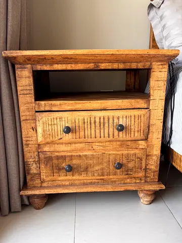 2 Solid Wood Bedside Table / Nightstand with 2 Drawers - Rustic Finish