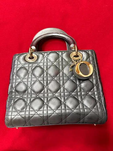 Authentic Christian Dior Metallic Asphalt Lady Dior Medium Bag