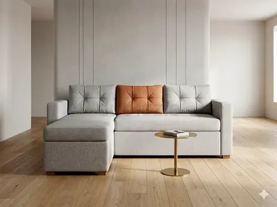 Light grey L-shaped fabric sofa with chaise (good condition)