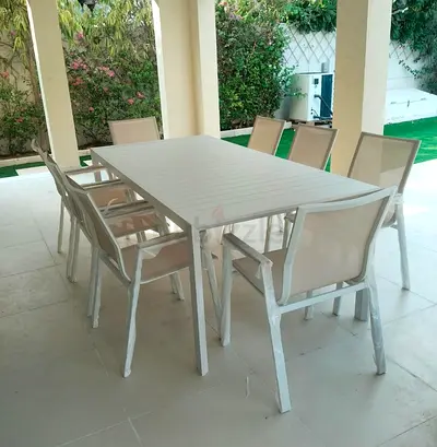 High Quality White Aluminium Outdoor Dining Table Set with 8 Chairs - Aluminum Frame