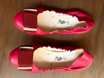 Bally Red leather ballet flats with bow detail - size 37