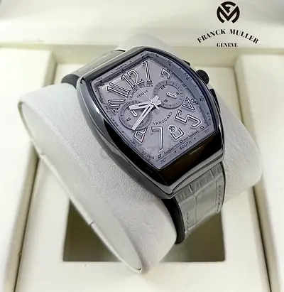 Franck Muller Vanguard Stainless Steel Men's Watch with White Dial and Leather Strap