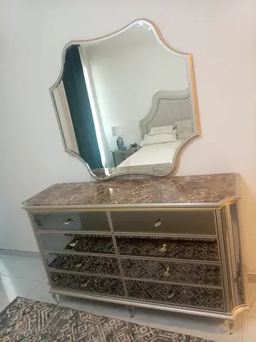 Mirrored 8-Drawer Dresser with Marble Top and Decorative Mirror