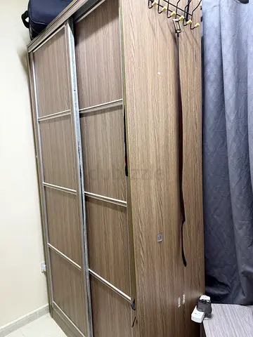Large Sliding 2 door Wardrobe in Light Wood Finish - Good Condition -200 aed