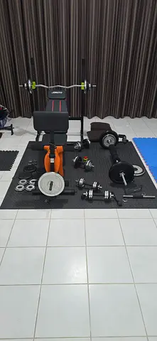 Adjustable Weight Bench with Barbell and Dumbbells — Home Gym Set