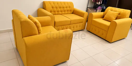Get the brand new 5 seater yellow color sofa with pillows available