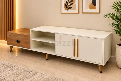 TV Unit / Media Console with Storage - White and Wood finish