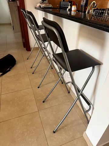 Set of 3 Bar Stools, Wood and Stainless Steel, 300 AED