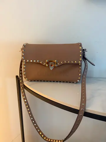 Beige Valentino studded crossbody shoulder bag