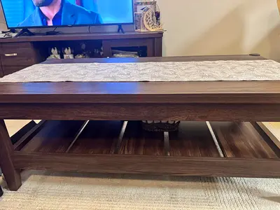 Solid Wood Coffee Table with Lower Shelf - Dark Walnut Finish
