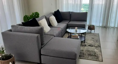 Delsea Modular Sofa with Ottoman - Grey Fabric - Excellent Condition