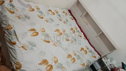 Queen size bed with headboard storage and mattress - used, good condition