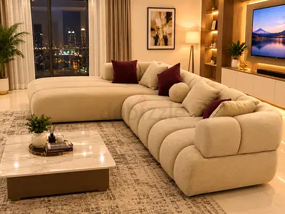 Large L-shaped Beige Modular Sofa with Chaise - Cozy Modern Design
