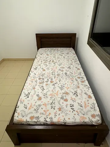 Single wooden bed frame with mattress - good condition