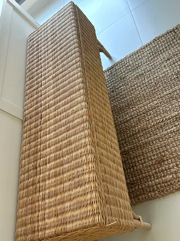 Wicker rattan storage bench/seat — natural woven long bench