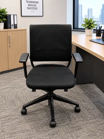 Comfortable Black Office Chair with Armrests and Wheels