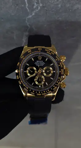 Rolex Daytona-style Gold Chronograph Watch with Black Rubber Strap