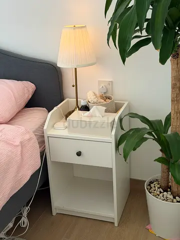 150 AED FOR BOTH White bedside nightstand with drawer and open shelf -used for 1 month.