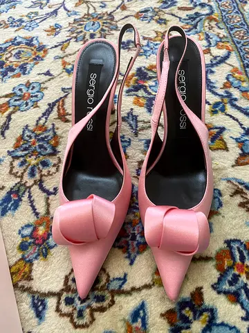 Sergio Rossi Pink Satin Slingback Pumps, Size 39