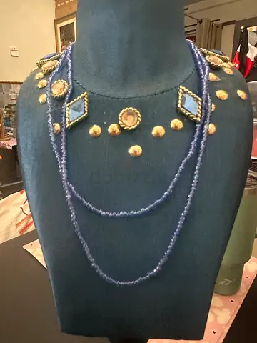 Handmade Blue Beaded Long Necklace –