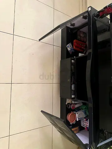 Black Glass TV Entertainment Unit with Storage Cabinets