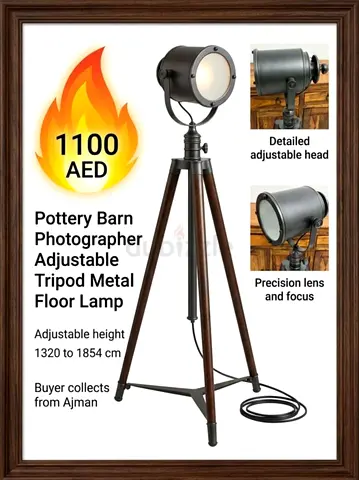 Pottery Barn Photographer Adjustable Tripod Metal Floor Lamp