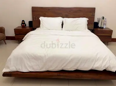 High Quality Marina Home Solid Wood Bed with two side tables And mattresses Brand new condition