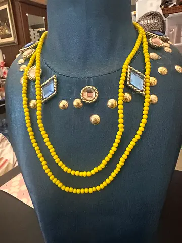 Vintage Yellow Beaded Double Strand Necklace
