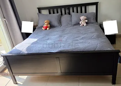 Ikea solid black wooden king size bed 180x200 cm