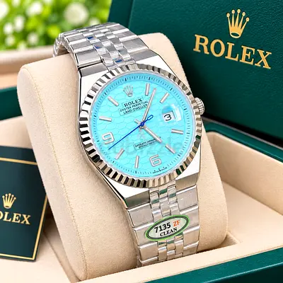 Rolex Oyster Perpetual Datejust Style Men’s Watch - Silver Bracelet, Turquoise Dial supar clen